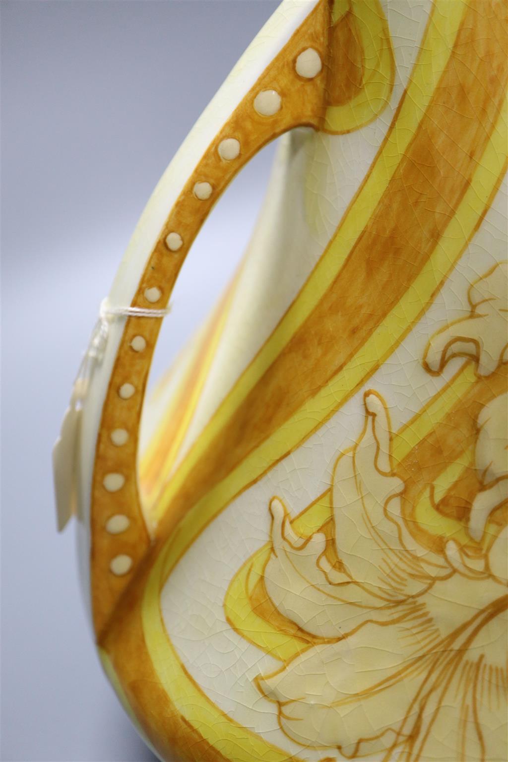 A Boch Freres yellow glazed vase, 38cm